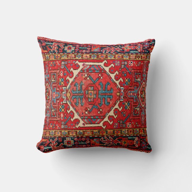Coussin Tapis oriental traditionnel perse rouge (Recto)