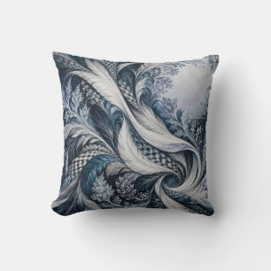 Coussin Tapisserie à plumes fluides bleu ivoire
