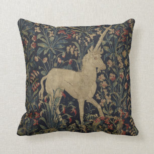 Coussin Tapisserie allégorique de "Millefleurs" avec des