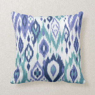 Coussin Tapisserie bleue glaciale de tribal d'Ikat d'aqua