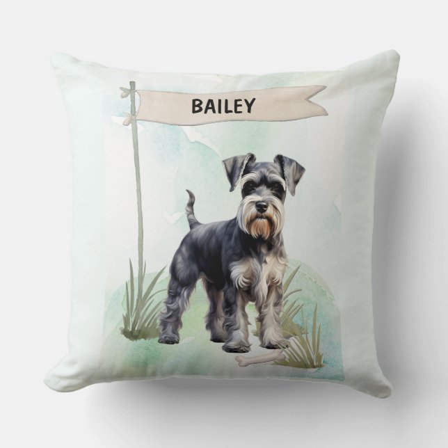 Coussin Tapisserie de chien personnalisée Schnauzer aquare (Recto)