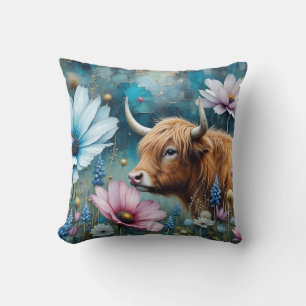 Coussin Tapisserie de cosmos colorés floraux de vache High