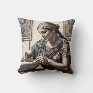 Coussin Tapisserie de femme en mosaïque grecque antique Dé