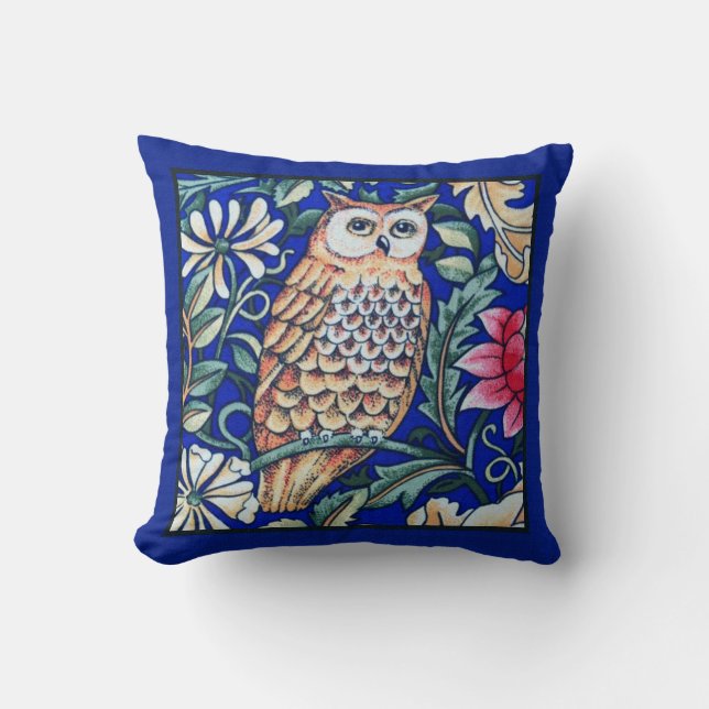 Coussin Tapisserie de hibou de William Morris, beige et (Recto)