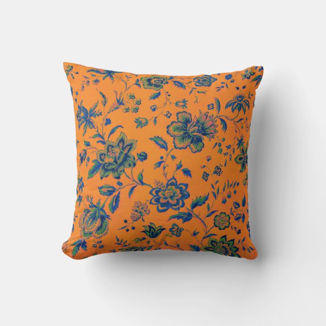 Coussin Tapisserie de luxe orange bleu vert rose (Recto)