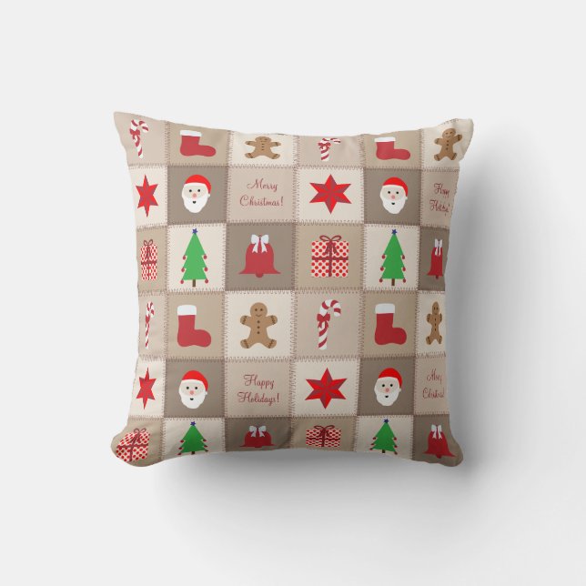 Coussin Tapisserie de Noël - Fond Tons Beige (Recto)
