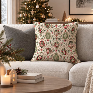 Coussin Tapisserie Envoûtante de Noël Botanique Vintage po