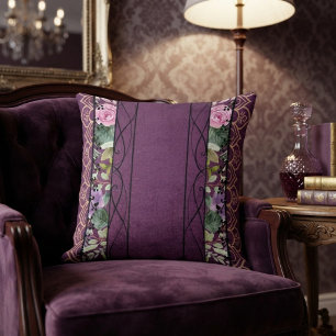Coussin Tapisserie florale violette victorienne en velours