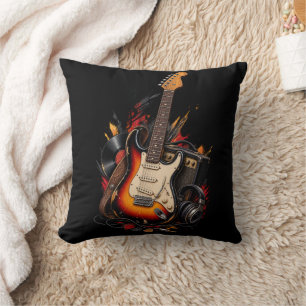 Coussin Tapisserie Guitare Électrique Rétro & Amplificateu