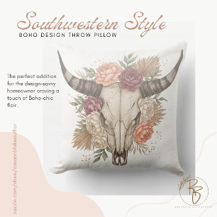 Coussin Tapisserie murale crâne de taureau de style boho d