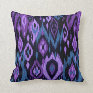 Coussin Tapisserie noire pourpre bleue chic de tribal de