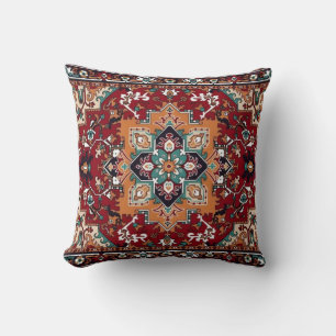 Coussin Tapisserie vintage persane en rouge rouille et sar