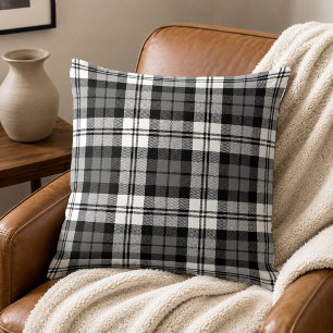 Coussin Tartan à carreaux classique noir gris blanc