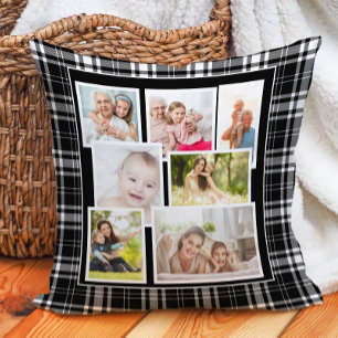 Coussin Tartan à carreaux personnalisé noir et blanc Buffa