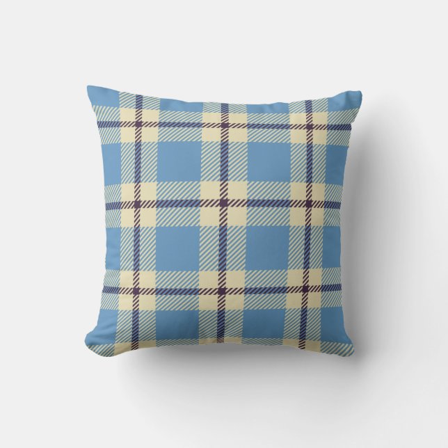 Coussin Tartan bleu-clair, jaune et brun (Recto)