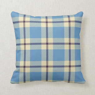 Coussin Tartan bleu-clair, jaune et brun