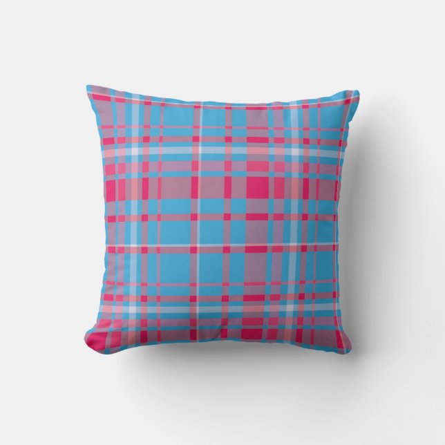 Coussin Tartan bleu et rouge (Recto)