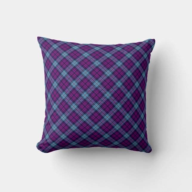 Coussin Tartan bleu violet écossais (Recto)