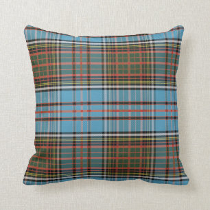 Coussin Tartan Clan Anderson à carreaux bleu ciel marron