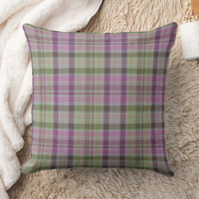Coussin Tartan classique vert et lilas.  (Couverture)