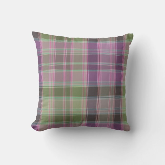 Coussin Tartan classique vert et lilas (Recto)