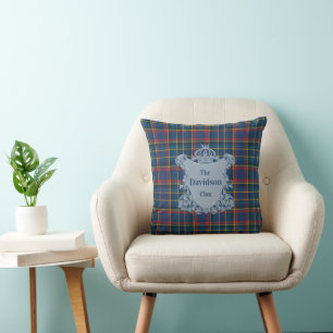 Coussin Tartan écossais vintage à carreaux avec blason