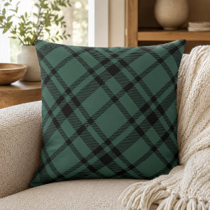 Coussin Tartan élégant vert chasseur et noir