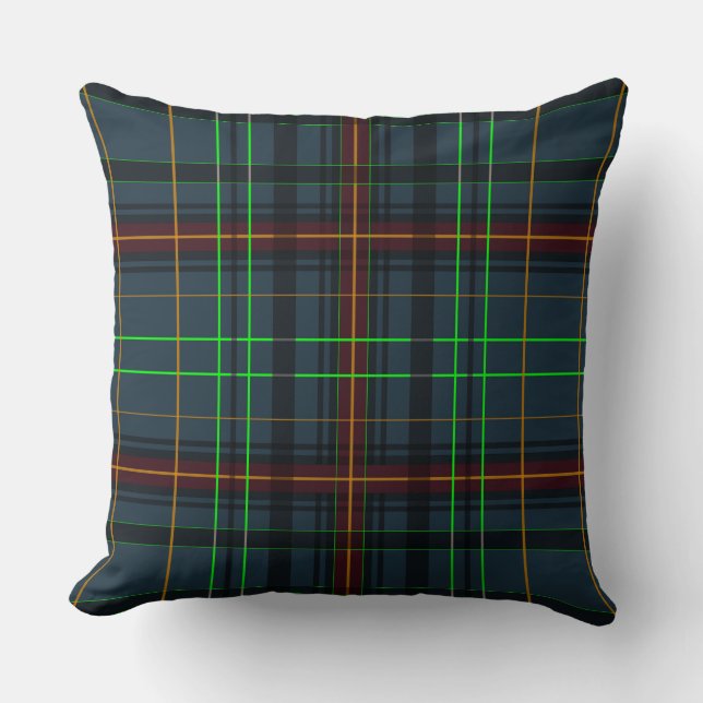 Coussin Tartan en bleu, orange, vert (Recto)