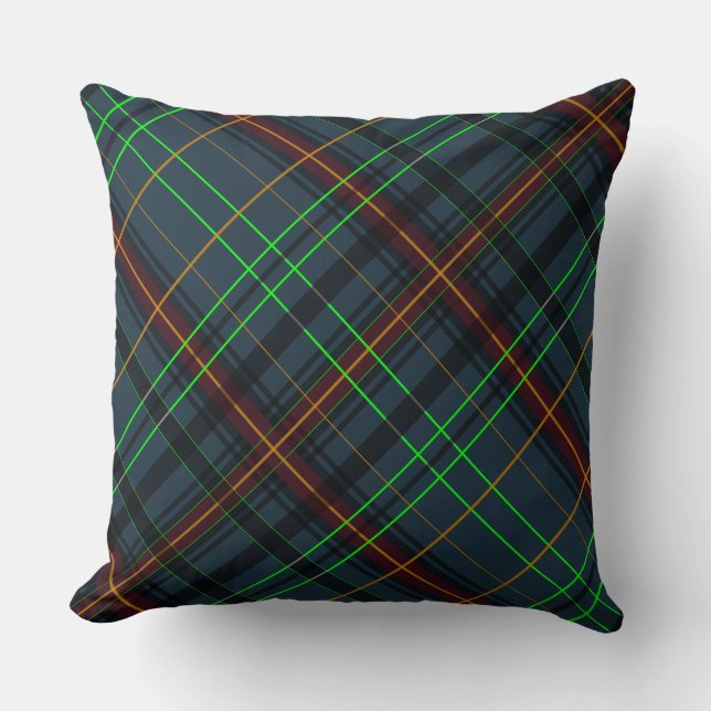 Coussin Tartan en bleu, orange, vert diag (Recto)