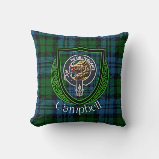 Coussin Tartan et blason du clan écossais Campbell (Recto)