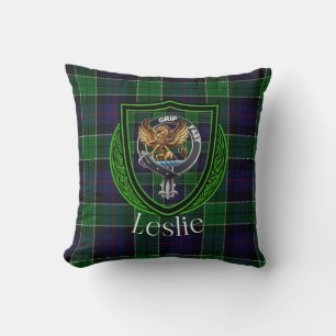 Coussin Tartan et blason du clan écossais Leslie