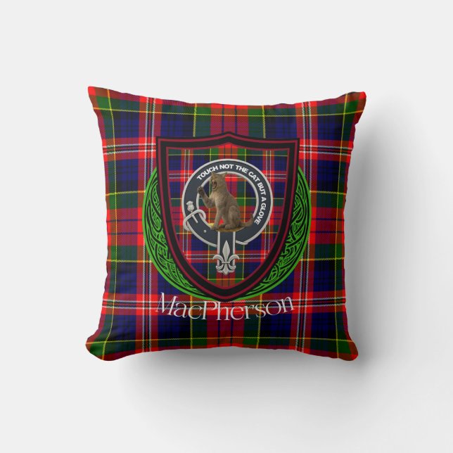 Coussin Tartan et blason du clan écossais MacPherson (Recto)