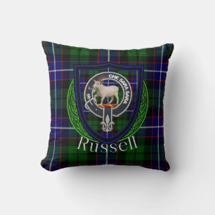 Coussin Tartan et blason du clan écossais Russell