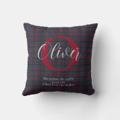 Coussin Tartan Plaid Monogram Birth Stats Newborn Baby Boy (Verso)