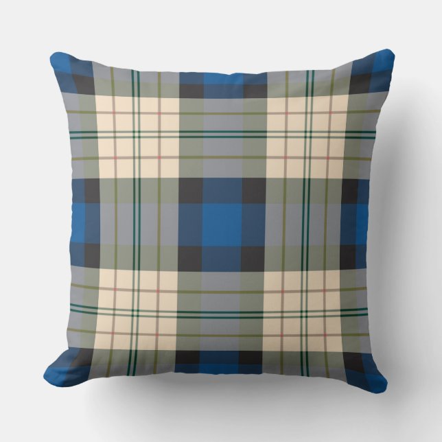 Coussin Tartan plaids motif - beige bleu traditionnel (Recto)