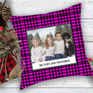 Coussin Tartan Rose Rustique Photo Pour Grand-Parent