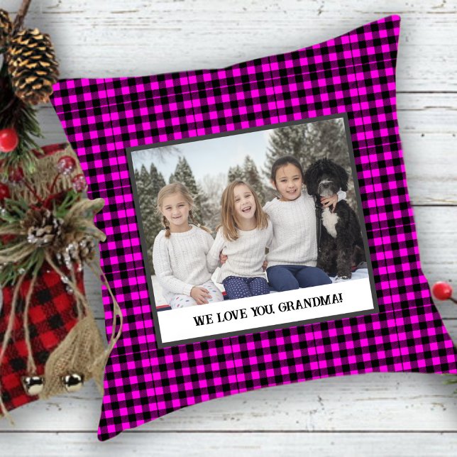 Coussin Tartan Rose Rustique Photo Pour Grand-Parent (Créateur téléchargé)