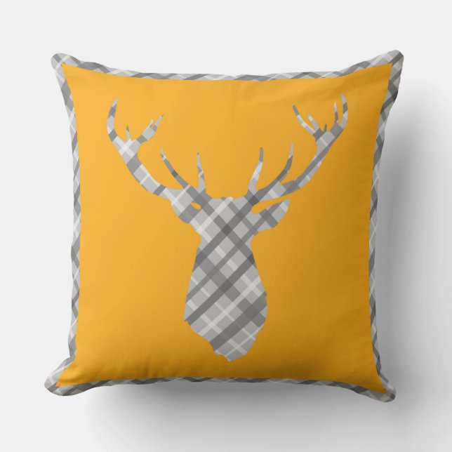 Coussin Tartan Saffron Jaune Gris Plaid Étiquettes Tête An (Recto)