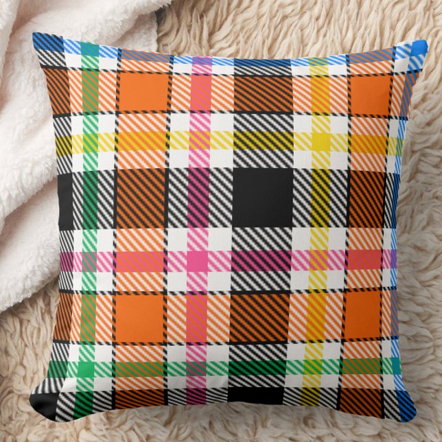 Coussin Tartan tacheté orange noir multicolore (Créateur téléchargé)