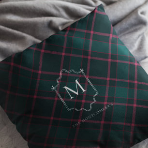 Coussin Tartan vert et rose Noël monographique personnal