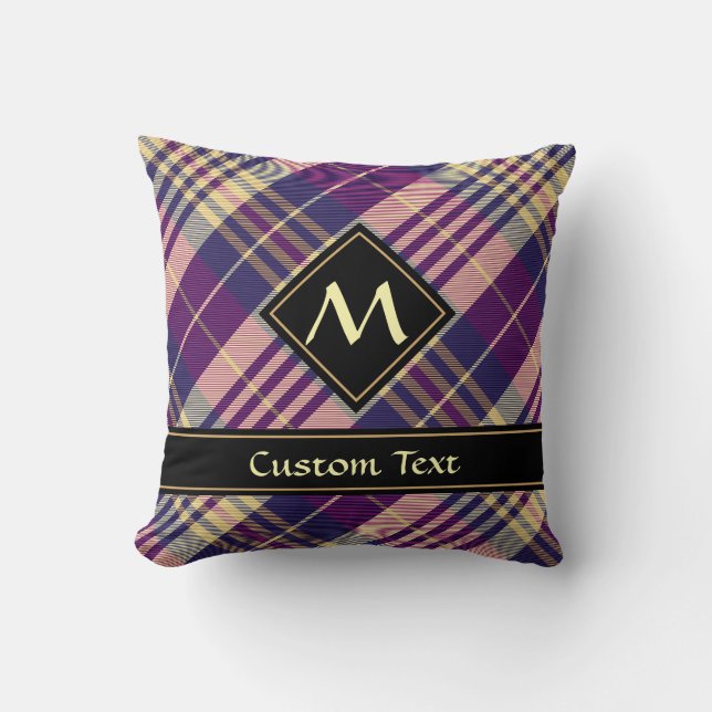 Coussin Tartan Violet, Or et Bleu (Recto)