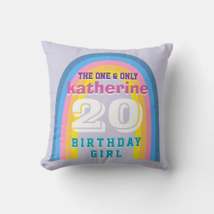 Coussin Tasse à café anniversaire annuel Retro Rainbow