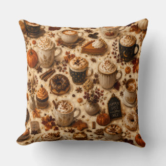 Coussin Tasse de café épicé à la citrouille cosy | Latte d