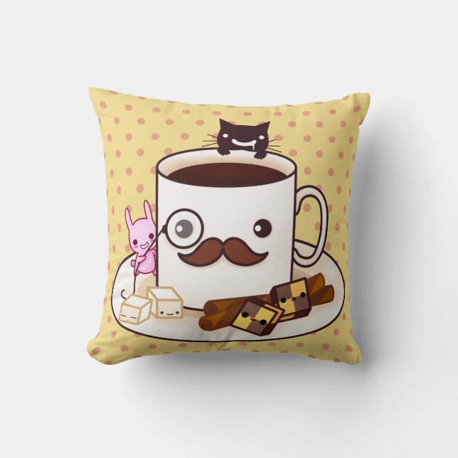 Coussin Tasse de café mignonne de moustache avec des (Recto)