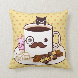 Coussin Tasse de café mignonne de moustache avec des