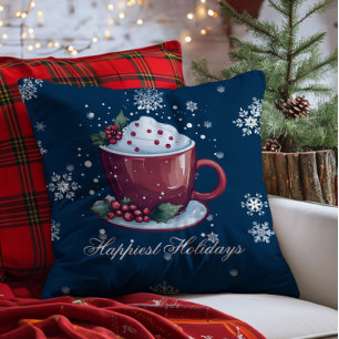 Coussin Tasse de chocolat chaud de Noël Bleu