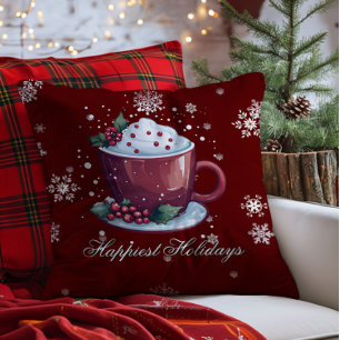 Coussin Tasse de chocolat chaud de Noël Rouge