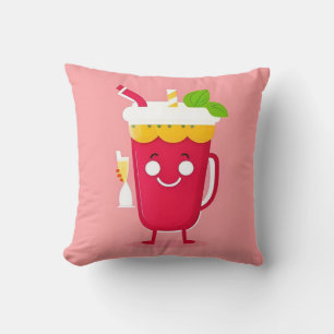 Coussin Tasse de dessin animé joyeuse avec sourire tenant