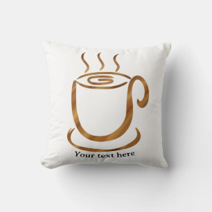 Coussin Tasse fumante Java Café et thé en bois incurvé