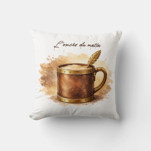 Coussin Tasse l'encre du matin (Recto)